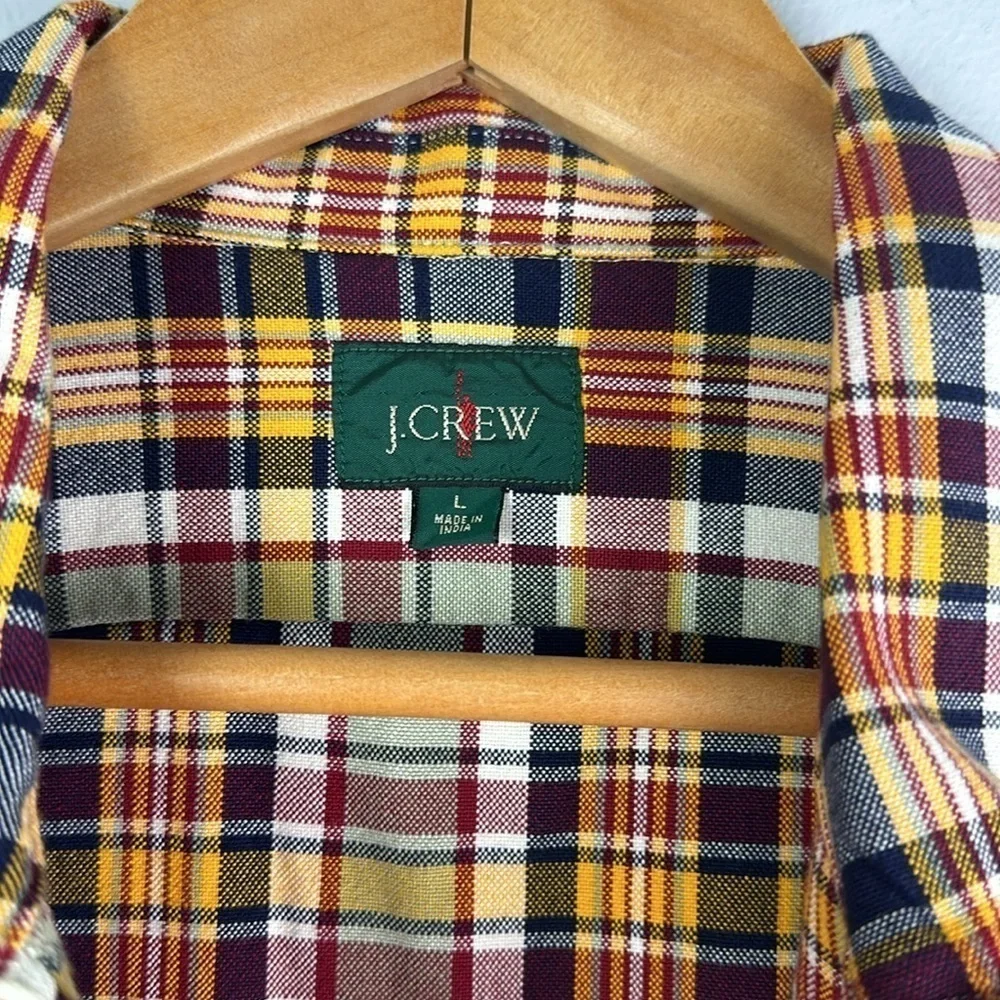 J. Crew Half Zip Pullon Shirt Jacket Large Yarn Dyed Cotton Canvas Plaid Pockets